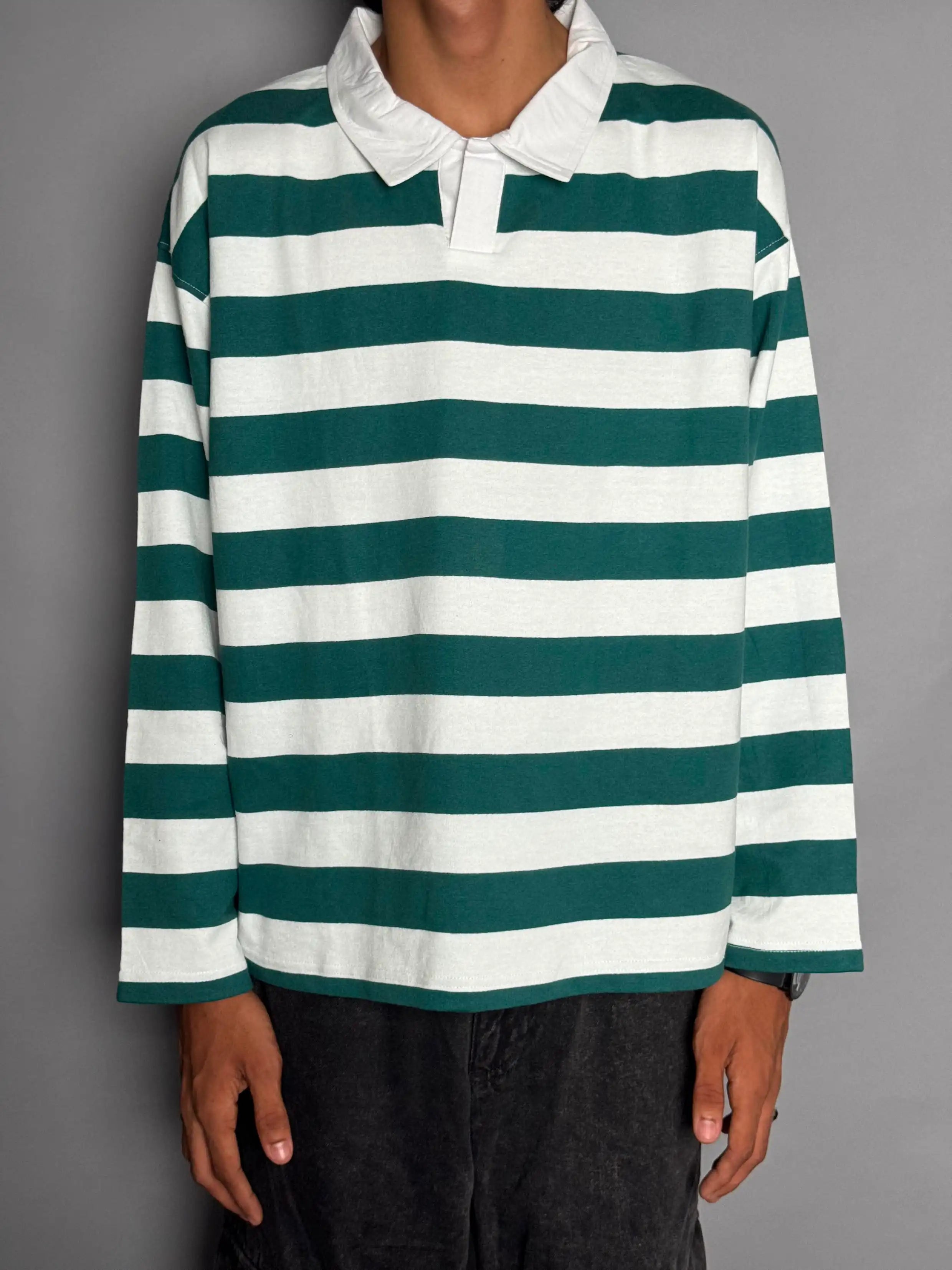 White Striped Rugby Polo T-Shirt