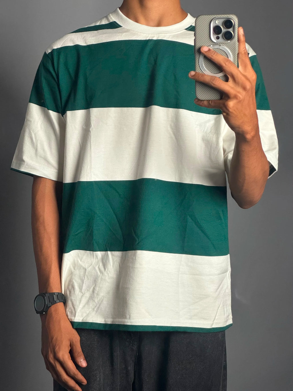 Striped oversized bold green