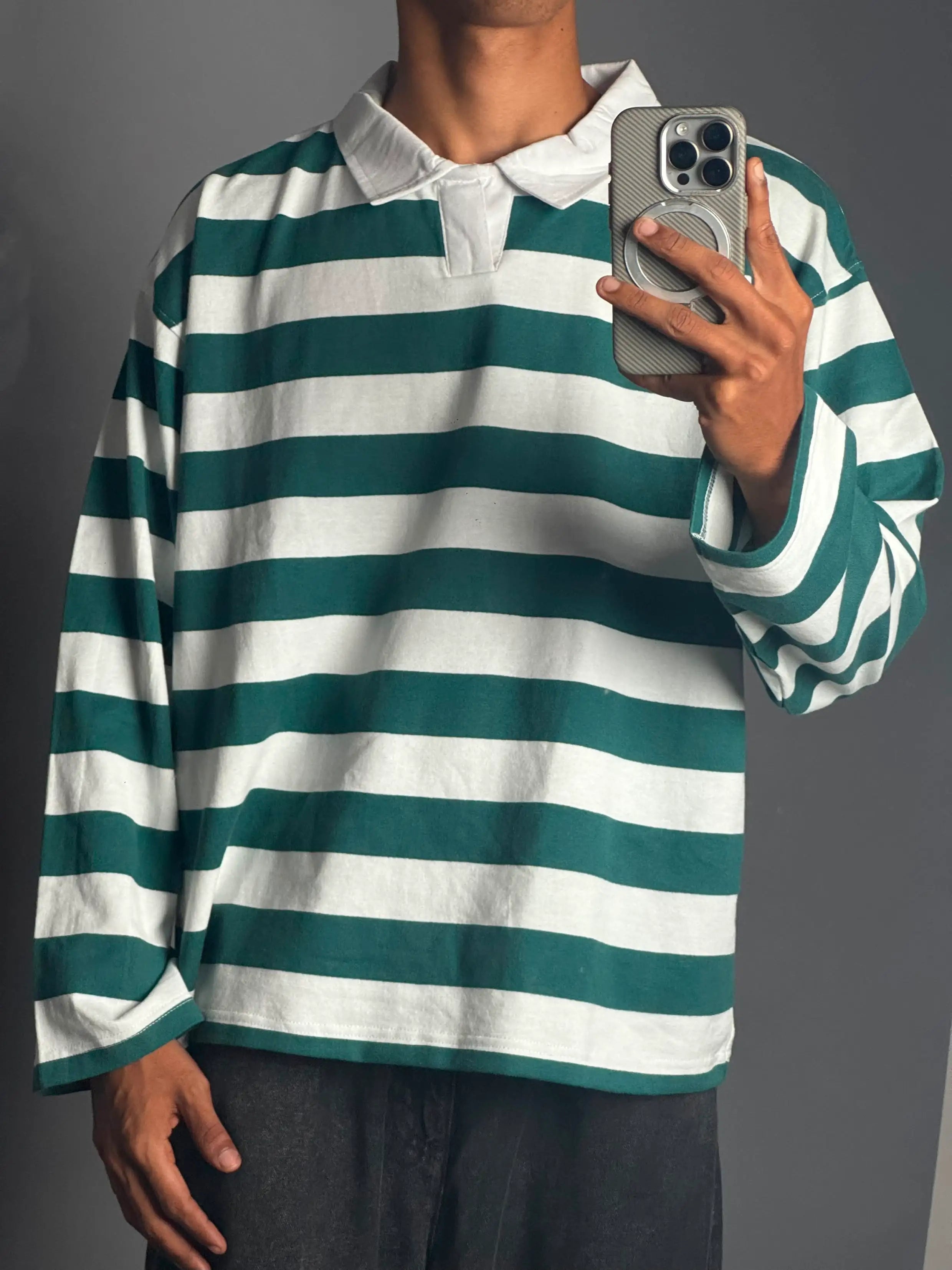 White Striped Rugby Polo T-Shirt