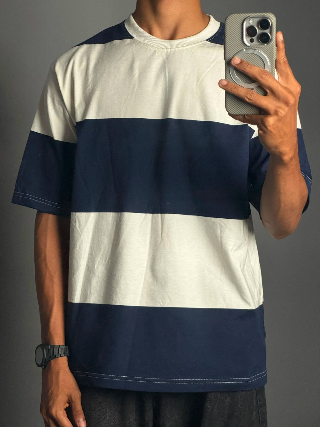 Striped bold navy blue