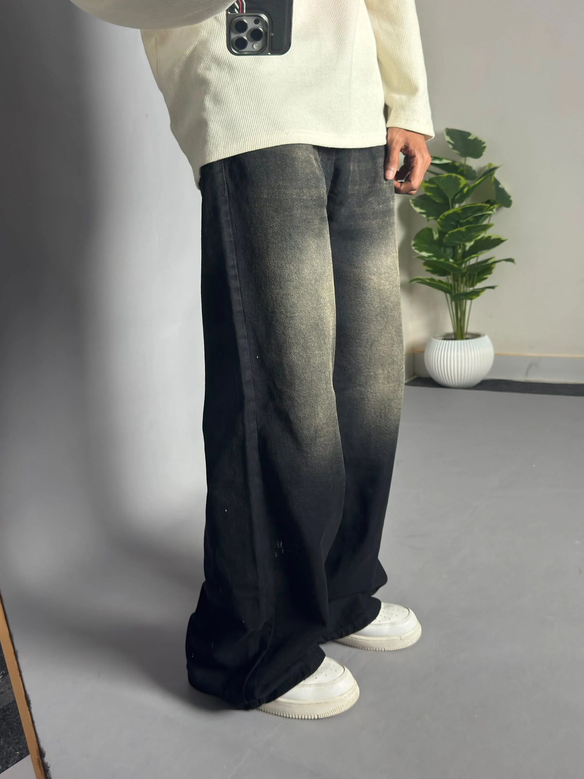 Washed Black Wide-Leg