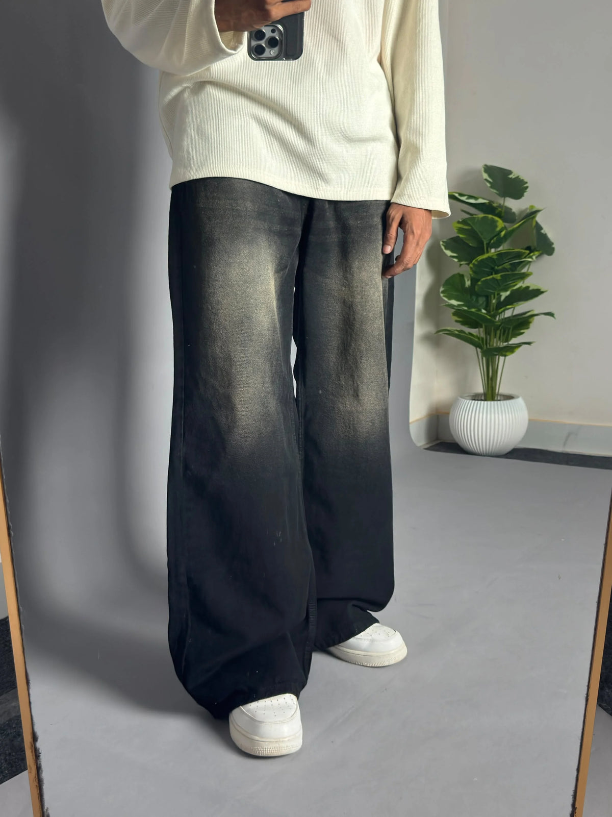 Washed Black Wide-Leg